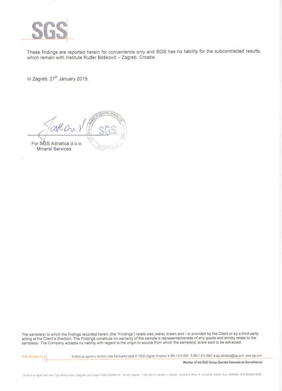 SGS Croatia Certificate of Analysis